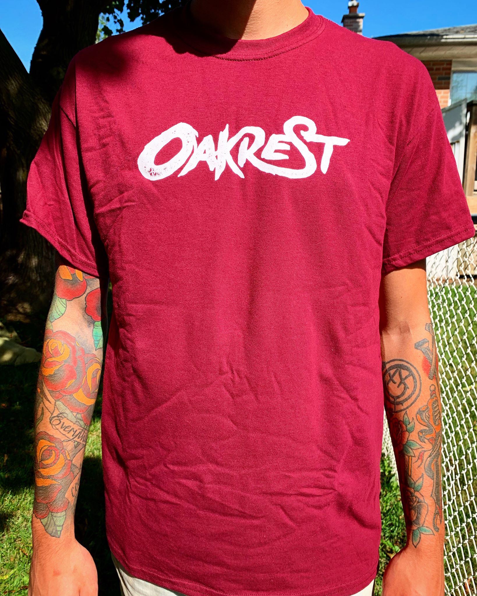 Red tee with logo